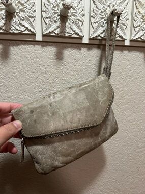 HOBO Neutral Taupe Leather Wristlet Clutch with Zip Front